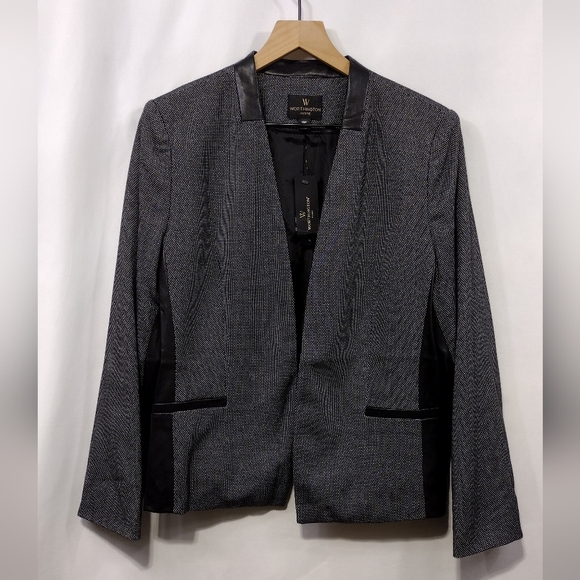 Worthington Jackets & Blazers - NWT Worthington Blazer Womens 16P Black Gray Faux Leather Office Career Retro